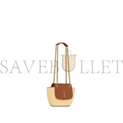 YSL MINI MANON IN RAFFIA AND AGED VEGETABLE-TANNED LEATHER 774269GAAED9051 (23*12*6cm)